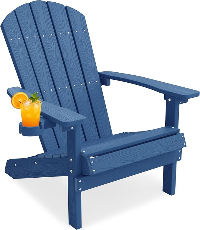 YEFU Adirondack Chair Weather Resistant: Outdoor Chair HIPS Plastic Adirondack Chairs - Patio Chairs with Wood Texture - Lawn Fire Pit Deck Porch Garden Chairs for Adults (Navy Blue)