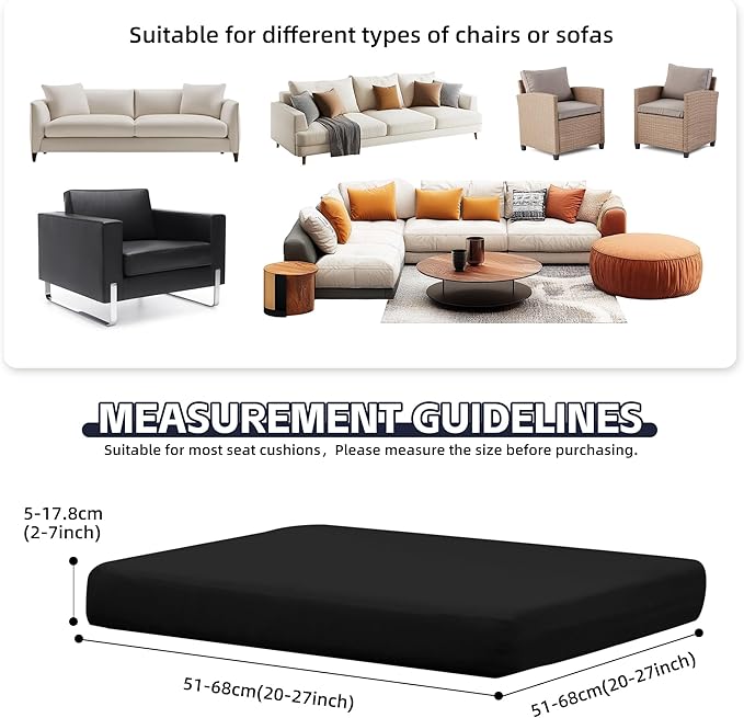 8Pcs Patio Cushion Covers,Outdoor Cushions Covers,Stretch Cushion Covers Replacement, Washable and Reusable Furniture Protectors(Black)