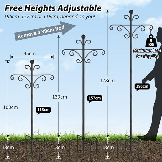 Bird Feeder Pole, 92inch Shepherds Hooks for Outdoor Heavy Duty Bird Feeder Stand Tall Double Garden Hooks for Hanging Plants, 1 Pack