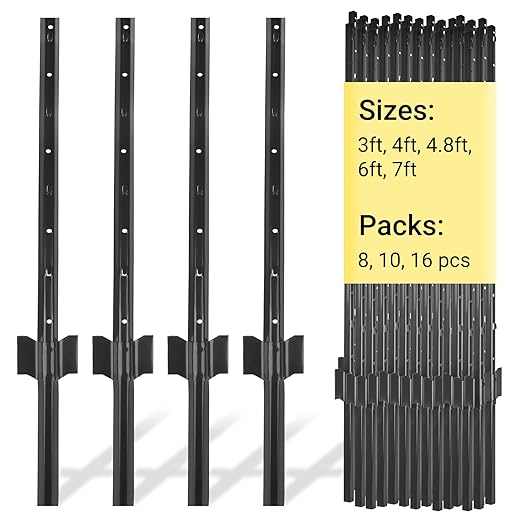 Fence Posts Splicing 7 FT, 16 Pack Black Heavy Duty U Posts, No Dig T Posts for Fences Wire Mesh, Perfect for Temporary Fencing, Electric Fence Wire, Corner Anchor