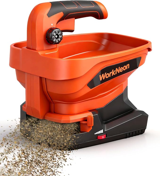 Battery Powered Seed Spreader, Handheld Power Spreader for Lawns, Rechargeable 7.2V Grass Spreader with 8-Level Settings and 3.3L Large Capacity for Snow, Rock Salt, Lawn, Garden