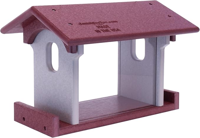 Bluebird Feeder - Poly Lumber - Hanging Blue Bird Feeder for Mealworms (Cherry Wood and Light Gray)
