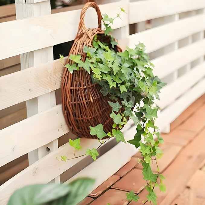 Wall Hanging Flower Basket, Handmade Wicker Hanging Basket for Plant Wall Mount Rattan Chlorophytum Comosum Hanging Basket for Front Door, Home, Garden. (L)