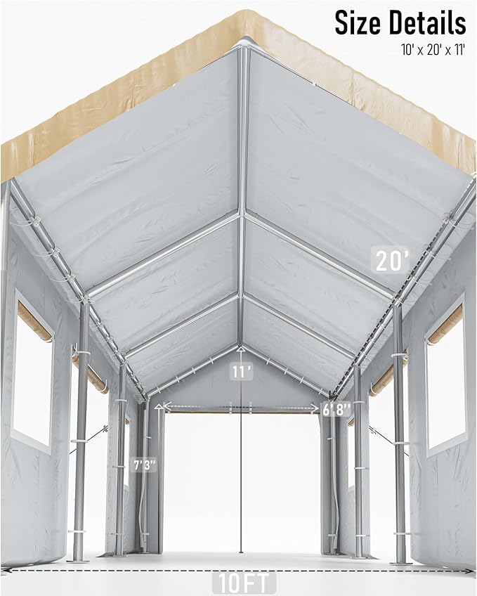 10x20 FT Carport Replacement Canopy Cover,Heavy-Duty Carport, Portable Garage 220g PE Tarp, Waterproof & UV Protected Outdoor Shelter for Car, Boat, Truck, Motorcycle(Cover ONLY, Frame NOT Included)