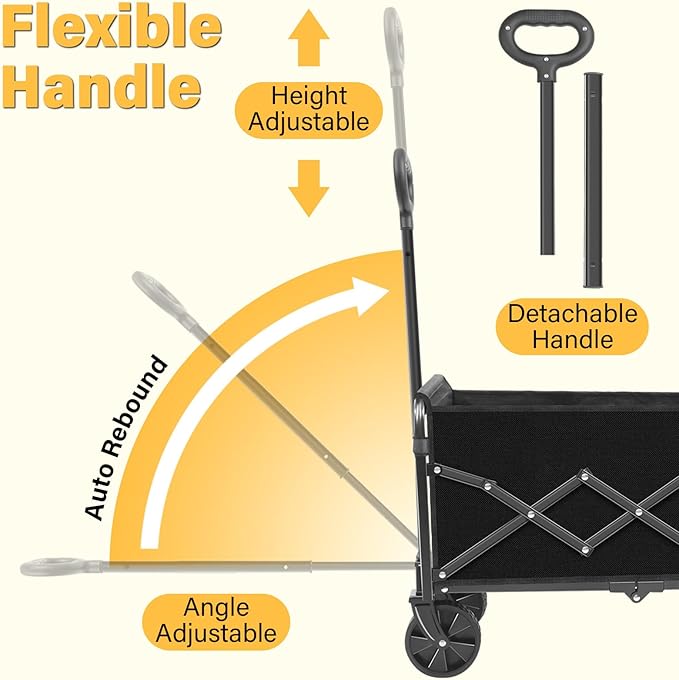 Wagons Carts Foldable - Collapsible Wagon 360Lbs, Folding Wagon Cart with Wheels, Foldable Wagons Portable for Groceries, Sports, Camping, Storage, Travel, Shopping -Jet Black