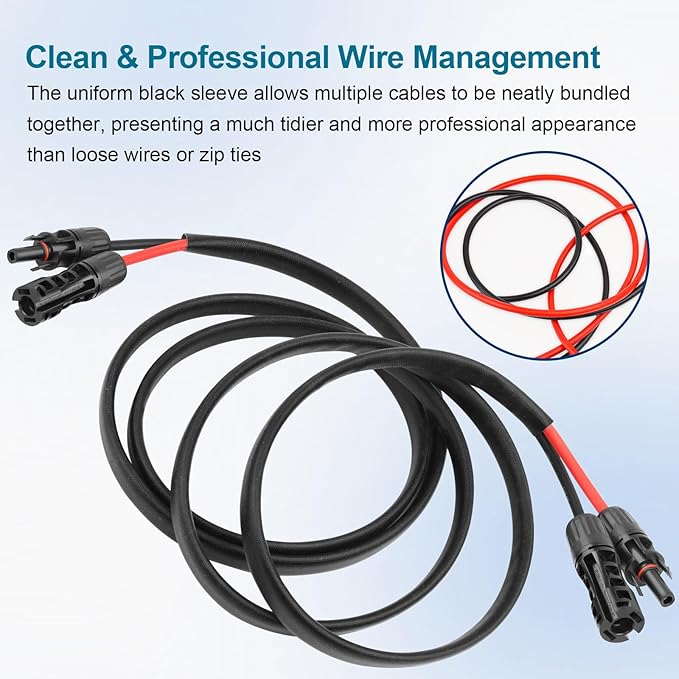 8AWG Solar Cable - 100FT Solar Panel Extension Cord 8 Gauge PV Wire with Flame Retardant Protective Sleeving Female & Male Waterproof Connector for RV, Photovoltaic Systems, Solar Panels (100 Feet)