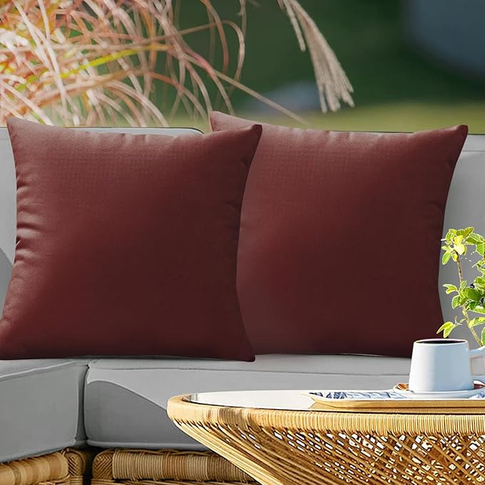 VAKADO Outdoor Waterproof Throw Pillow Covers 20X20 Set of 2 Decorative WineRed Patio Furniture Cushion Cases Outside Decor for Couch Garden Bench Porch
