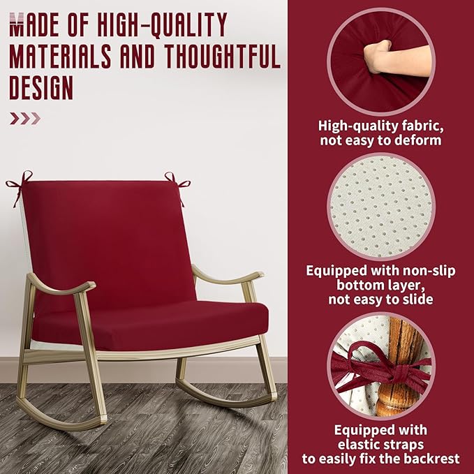 Tudomro 4 Pcs Outdoor High Back Chair Cushion Covers (Not Includes Cushion) Waterproof Patio Replacement Rocking Chair Slipcover Seat Pad Cover with Tie for Furniture (Brick Red,44'' X 21'')