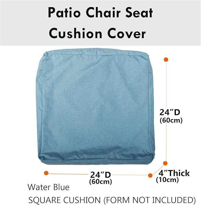 Patio Seat Cushion Covers,Washable Slip Covers Replacement,Waterproof Outdoor Furniture Chair Cushion Pillow Seat Cover for Couch,Garden,Sofa,Water Blue,24"×24"×4"(4 Covers Only)