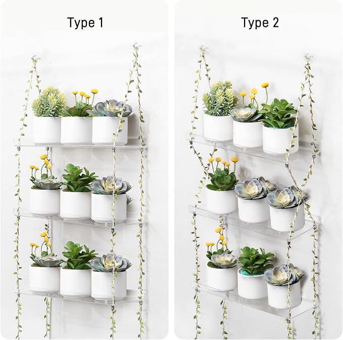 Sumerflos Acrylic Window Boxes Plant Shelves 3 Tier - Clear Hanging Shelf Indoor Jute Twine Adjustable Plant Holder for Window Wall Living Room Balcony Natural
