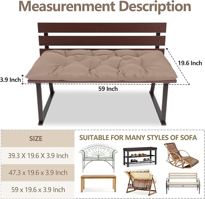 Yddsky 59 inch Indoor/Outdoor Bench Cushion, Swing Cushion,2/3 seat Thick Outdoor Garden Bench Seat Cushion Backrest Waterproof Bench Pad (59 X 19.6 in Kihaki)