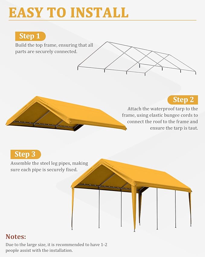 Carport Canopy Replacement Cover 12x20 Heavy Duty Outdoor Portable Car Canopy Oxford Waterproof UV & Tear Resistant Garage Canopy with Ball Bungees (Frame is Not Included)