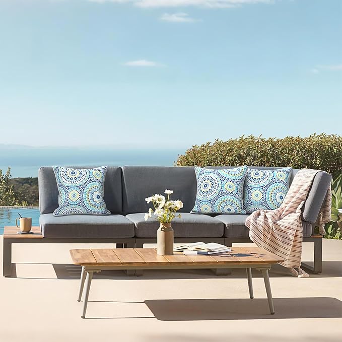 LVTXIII Outdoor Throw Pillows Set of 2, Patio Waterproof Pillows Fade Resistant Accent Pillows for Home and Garden Furniture Decoration, 16x16 Inch, Delancey Baltic