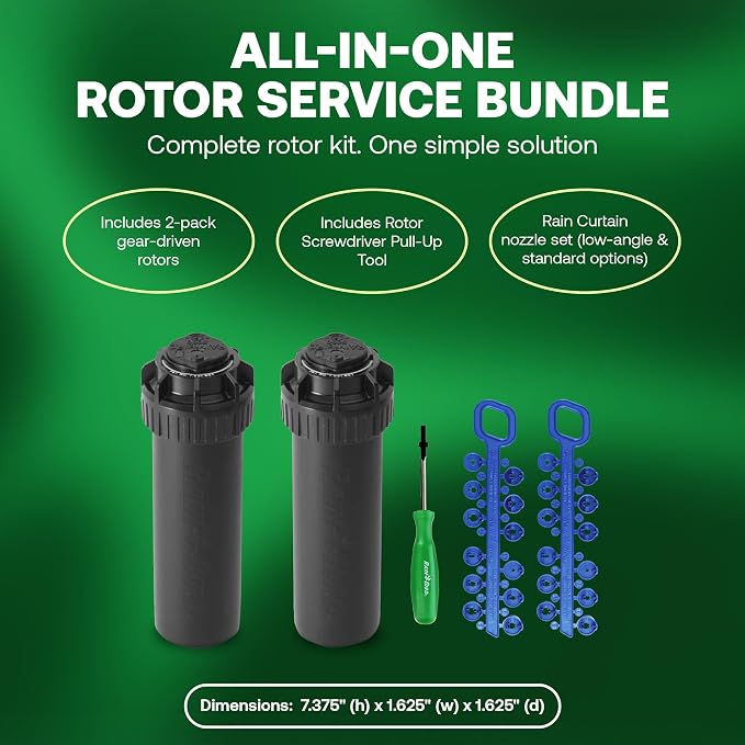 Rain Bird 5000 Rotor with Nozzle Tree 2 Pack (5000RCTREE) + Rotor Screwdriver Tool (CPRTOOL) - 3/4 inch Inlet for Water Efficient 4 inch Pop Up, Adjustable 40 - 360 Degree Arc & 25 - 50 ft Radius