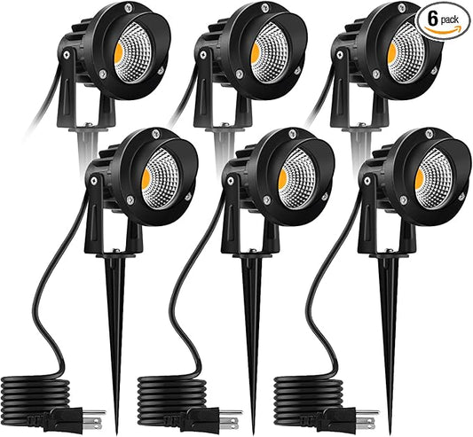 Romwish LED Landscape Spotlight 10W, Outdoor Landscape Lighting 120V Plug-in, 1100LM Waterproof LED Landscape Lights, Landscape Spot Lights for Yard, Garden, Tree, Driveway, 3000K Warm White-6 Pack