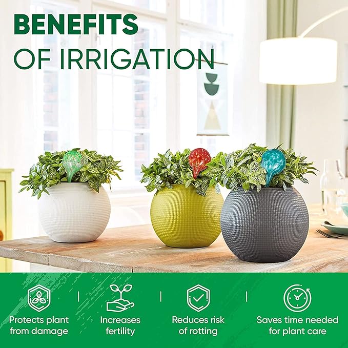 Plant Watering Globes Set of 4 - Large Self Watering Globes for Indoor & Outdoor Plants - Multicolored, Automatic, Glass Watering Bulbs for Daily Use, Plant Watering Devices