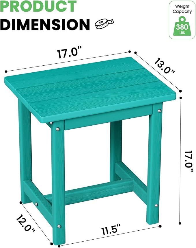 Outdoor Side Table, HDPE Small Outdoor Table, Adirondack Side Tables, Outside End Tables for Patio, Porch, Deck, Pool, Weather Resistant (Lake Blue)