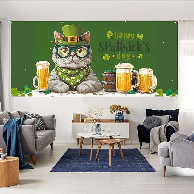7 * 16FT Summer Garage Door Cover Decorations Sunset Palm Trees Garage Door Banner for Outdoor Indoor Summer Party Photography Backdrop (St. Patrick's Day, 6 * 13 ft)