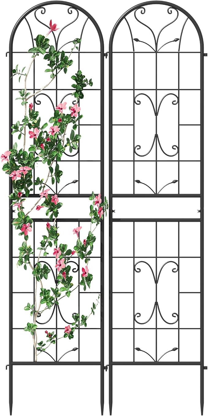 2 Pack 87x20in Garden Trellises, Ornate Scrollwork Black Metal Coated Rustproof Trellis for Climbing Plants Outdoor, Roses, Vegetables, Vines, Cucumbers