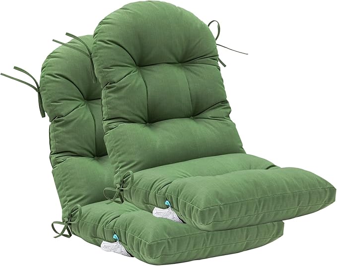 QILLOWAY Outdoor High Back Chair Cushion for Adirondack, All Weather Rocking Chair Cushions Thick Padded Replacement for Patio Furniture Set of 2,Dark Green