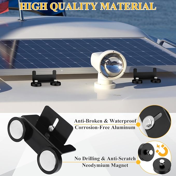 1200 Lbs No Drill Magnetic Solar Panel Mount Bracket Solar Panel Mounting Z Brackets for Sheds, Roofs, Walls, Boats, Trucks, Trailers Lightweight Aluminum Corrosion-Free(Black, 4 Pack)