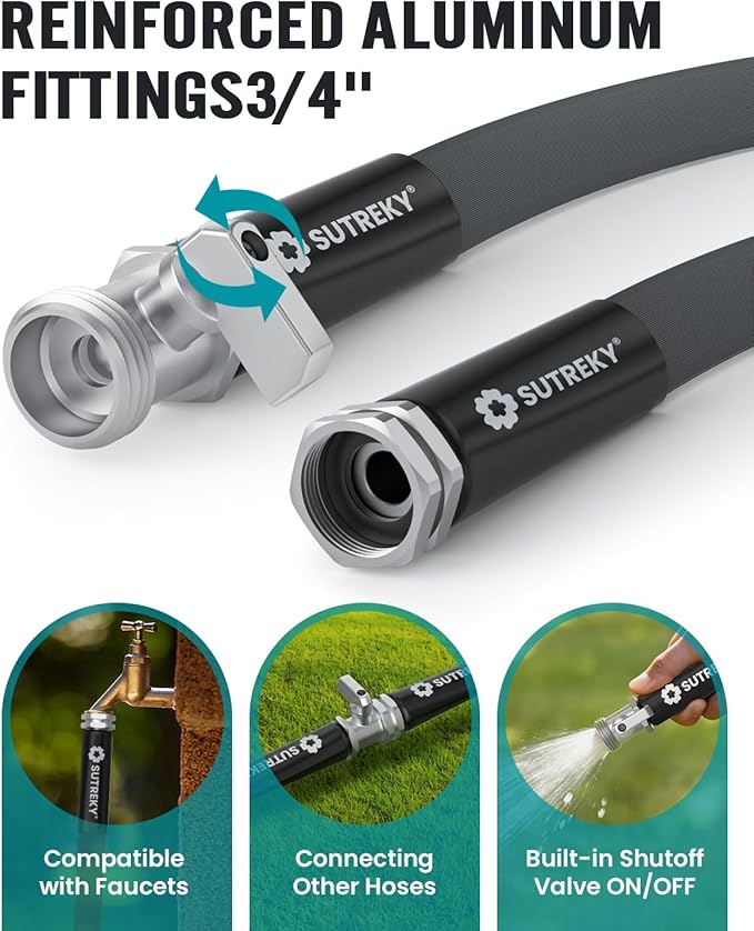 25ft Garden Hose, Ultra Lightweight All-Weather Water Hose, Durable & Flexible, Built-in Valve, Leak-free Connections, TPU Water Hose, Drinking Water Safe