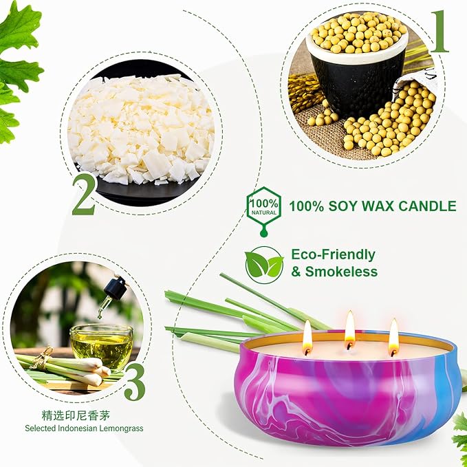 55oz Large Citronella Candles Outdoor,Soy Wax Tin Candles for Patio 3 Wick Up to 270 Hours Burning,Scented Jar Candle for Home,Lemongrass Candle Bulk for Outside Patio Garden Balcony Camping BBQ