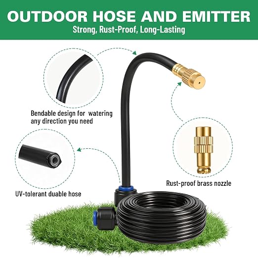 Riboud 220Ft Drip Irrigation System, 2026-Upgrade Garden Watering Kit with 28 Adjustable Copper Rotating Arm Nozzles, 360° Flexible Spray Irrigation Kit for Raised Beds, Lawn, Greenhouse