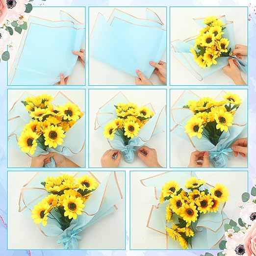 Qilery 243 Pcs Flower Bouquet Wrapping Paper Waterproof Floral Wrapping Paper Florist Supplies with Butterfly Decoration Crowns Ribbons Bouquet Pin Glue for DIY Craft (Fresh Color)
