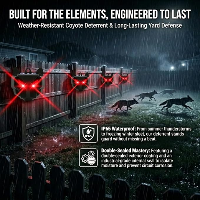 4 Pack Upgraded Coyote Deterrent Solar Predator Eyes Animal Repellent Outdoor Red LED Predator Light Deterrent for Deer,Fox, Raccoon,Skunk, Night Sentry for Chicken Coop,Yard,Garden & Farm Protection