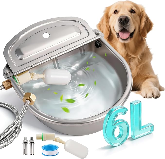 Large Automatic Dog Water Dispenser Outdoor, Auto Refill Water Bowl for Dogs Cats, Livestock Waterer 304 Stainless Steel Water Bowl for Pig Cow Goat Sheep Deer Chicken (Large)