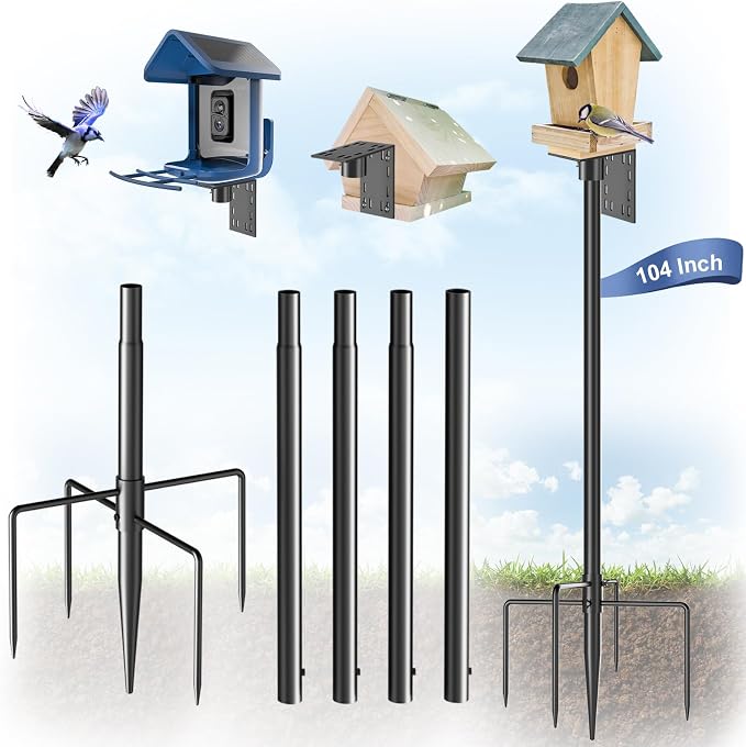 Onlyfly Bird Feeder Pole Stand – 104 Inch Height Feeding Station with 1-Inch Dia Heavy Duty for Hanging Feeders, 2026 Upgraded Bird House Pole Mount Kit for Outdoor, Slip-Fit Connection