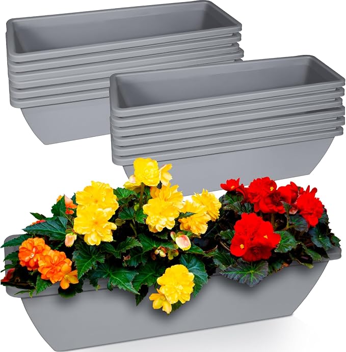 12 Pcs 24 inch Window Box Planter, Large Rectangular Flower Planter Boxes with Shelf Insert Plastic for Indoor and Outdoor Garden, Balcony Home Decor (12, 24 inch)
