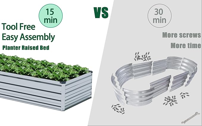10×3×1FT(2PCS) Galvanized Raised Garden Bed Kit Metal Planter Boxes,Large Outdoor Planters Garden for Planting Vegetables,Flowers,Herbs -Silver