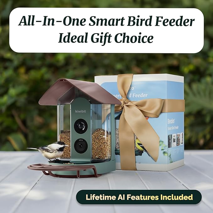Kiwibit Smart Bird Feeder 4K AI Camera with Solar Panel, No Subscription, Lifetime AI Feature Included, 4K Video Live Stream, 8MP Photos Auto Capture, Bird Species Identification, Bird Notification