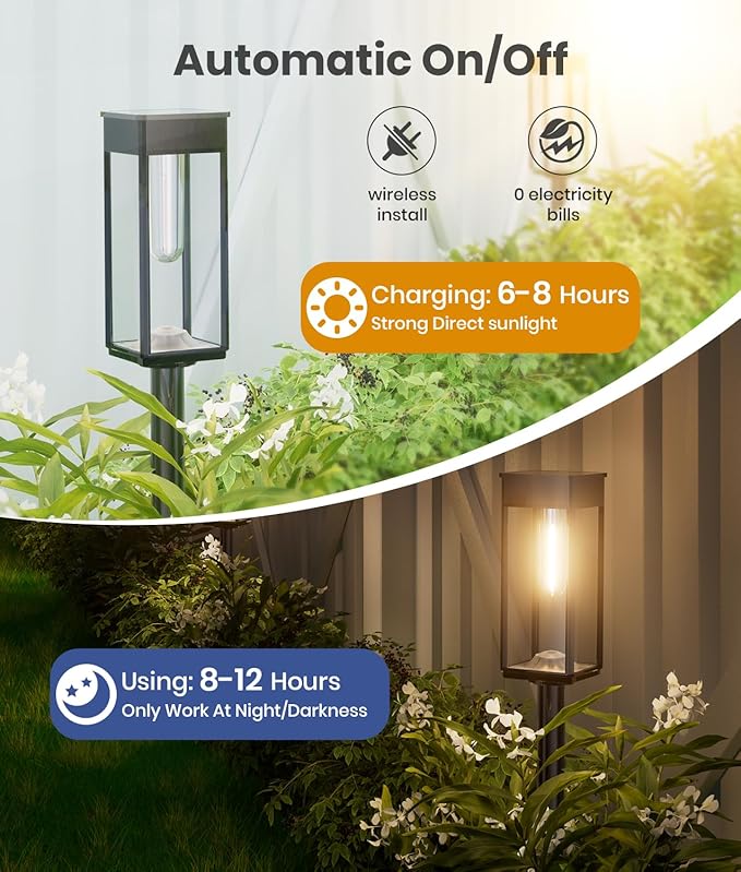ALFIOT Bright Solar Lights Outdoor, 6 Pack Solar Pathway Lights Outdoor, Auto On/Off, IP65 Waterproof Solar Garden Lights Solar Powered Landscape Lighting for Yard Patio Walkway Driveway Pathway