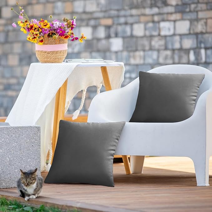 VAKADO Outdoor Waterproof Throw Pillow Covers 20X20 Set of 2 Decorative Darkgrey Patio Furniture Cushion Cases Outside Decor for Couch Garden Bench Porch