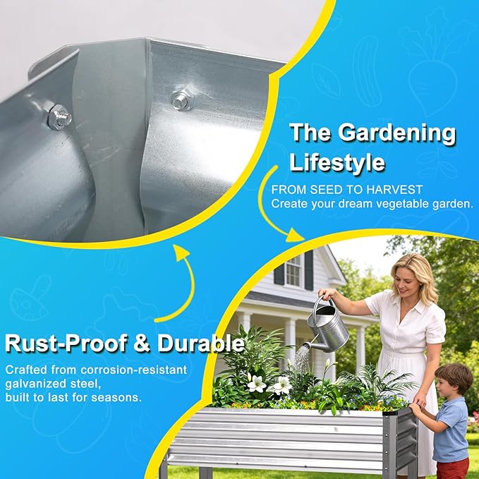 Large Galvanized Raised Garden Bed Outdoor with Legs, Load Capacity 1200LB, 48x26x30in Raised Garden Bed, for Backyard/Patio/Balcony/Gardening/Vegetables Flowers, Sliver