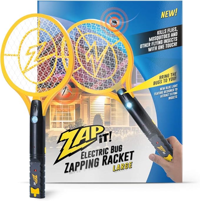 ZAP IT! Bug Zapper Rechargeable Bug Zapper Racket W/Blue Light Attractant, 4,000 Volt, USB Charging Cable