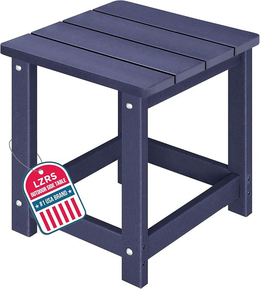 LZRS Patio End Table, Heavy Duty HDPE Outdoor Coffee Table with Wood Texture, Weatherproof Composite Table for Adirondack Chairs, Deck, Pool, Indoor/Outdoor, No Peeling or Cracking(Navy Blue)