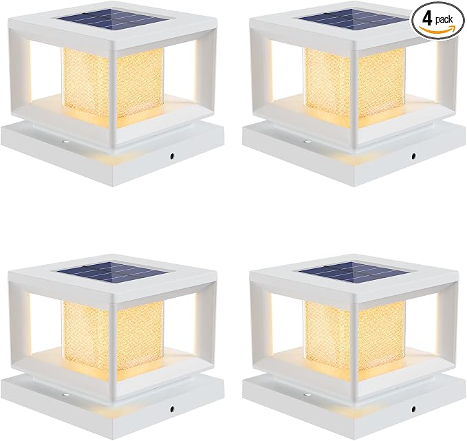 Mlambert 4 Pack Solar Post Lights Outdoor, Waterproof Fence Cap for Deck, 4x4 6x6 Wooden Vinyl Outdoor Lights with Shinning Effect, White