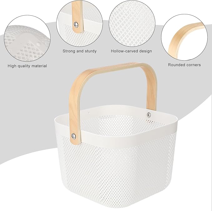 Roshtia 6 Pcs Plastic Mesh Storage Basket with Handle 9.8 x 10.2 x 7.1 Inch Garden Harvest Storage Basket Multi Functional Hanging Organizer for Kitchen Bathroom Picnic Cabinet Home(White)