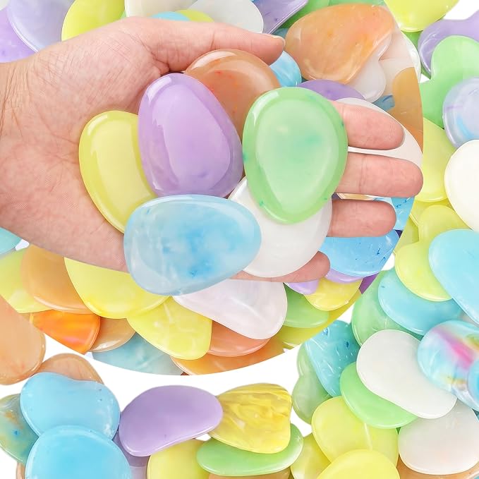 Landical 100 Pcs 1.8 Inch Large Glow in The Dark Rocks Pebbles Outdoor Fish Tank Rocks Aquarium Gravel Luminous Stones for Walkway Succulent Plant Halloween Decor (Colorful)