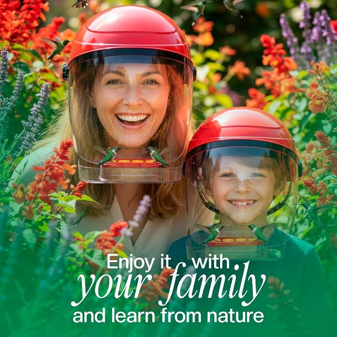 HummViewer Wearable Hummingbird Hat Feeder - Humm Viewer Mask, Helmet Feeder for Head with Face Shield, Bird Viewing Experience for Men & Women Includes Expert Guide