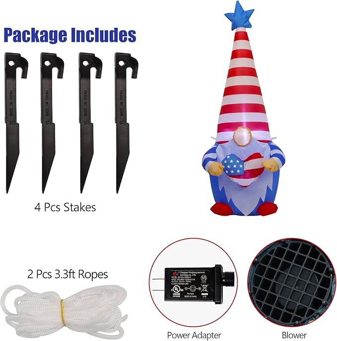 Juegoal Patriotic Independence Day Inflatable, 4FT Blow Up Gnome, 4th of July Outdoor American Uncle Sam, Lighted Tomte Elf with Top Hat for Lawn Yard Home Veterans Day Celebration Garden Decor