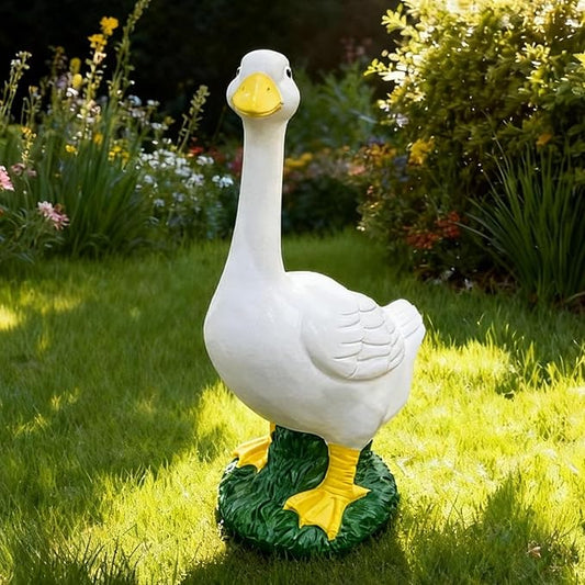 Porch Goose Statue Garden Décor - Large Porch Goose Statues, Lawn Goose Sculpture, 20″ Porch Duck Decoration Resin Material Figurine, Indoor Outdoor Lawn Yard Decor, Unique Housewarming Gifts (White)