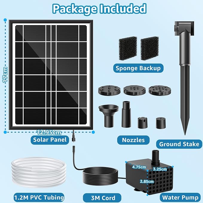 Solar Bird Bath Fountain Pump, 4W Solar Water Pump with 2000mAh Battery Backup, 5 Spray Modes & 4Ft PVC Tubing, Solar Powered Fountain for Bird Bath, Garden Pond and Outdoor Water Feature