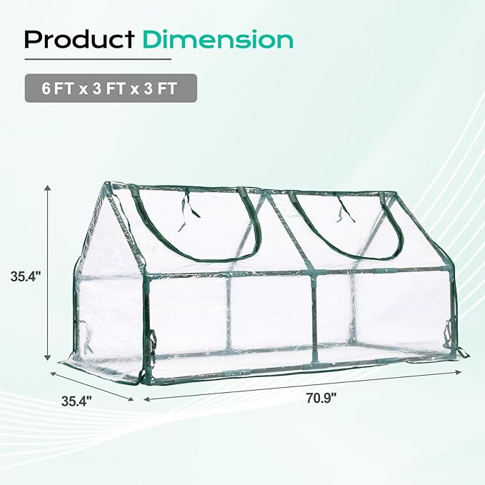 BPS 6x3x3 ft Mini Greenhouse with Transparent PVC Cover UV-Protected Roll-Up Zipper Windows, Ideal for Indoor or Outdoor Use on Raised Garden Beds