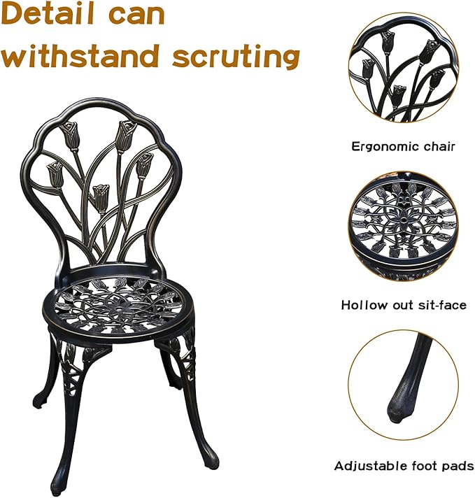 JARDIN DE CENTENNIAL Patio Bistro Set.Rust-Resistant Cast Aluminum Bistro Table Set with Umbrella Hole for Backyard (Tulip Copper)