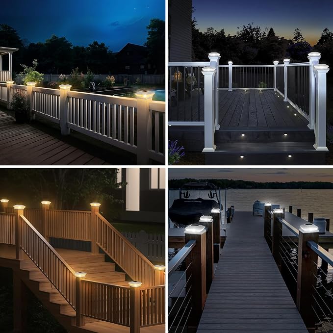 T-SUN Solar Post Cap Lights Outdoor 2 Pack, 2 Modes LED Fence Post Solar Lights Fit for 4x4 5x5 6x6 Vinyl/Wooden Posts, Waterproof Deck Post Lights Solar Powered for Garden Patio Gate Porch